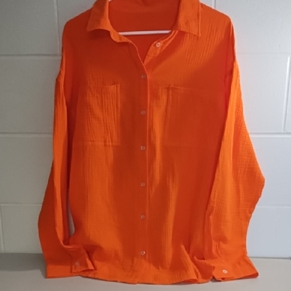 Lagenlook Beachy Oversized Gauzy 100% Cotton Button Down Shirt Tunic Coverup - Picture 11 of 14